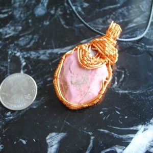 handmade rhodonite copper wire wrap pendant